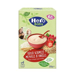 غذای کمکی هرو بیبی با طعم 8 غله و شیر تمشک توت فرنگی وزن 200 گرم